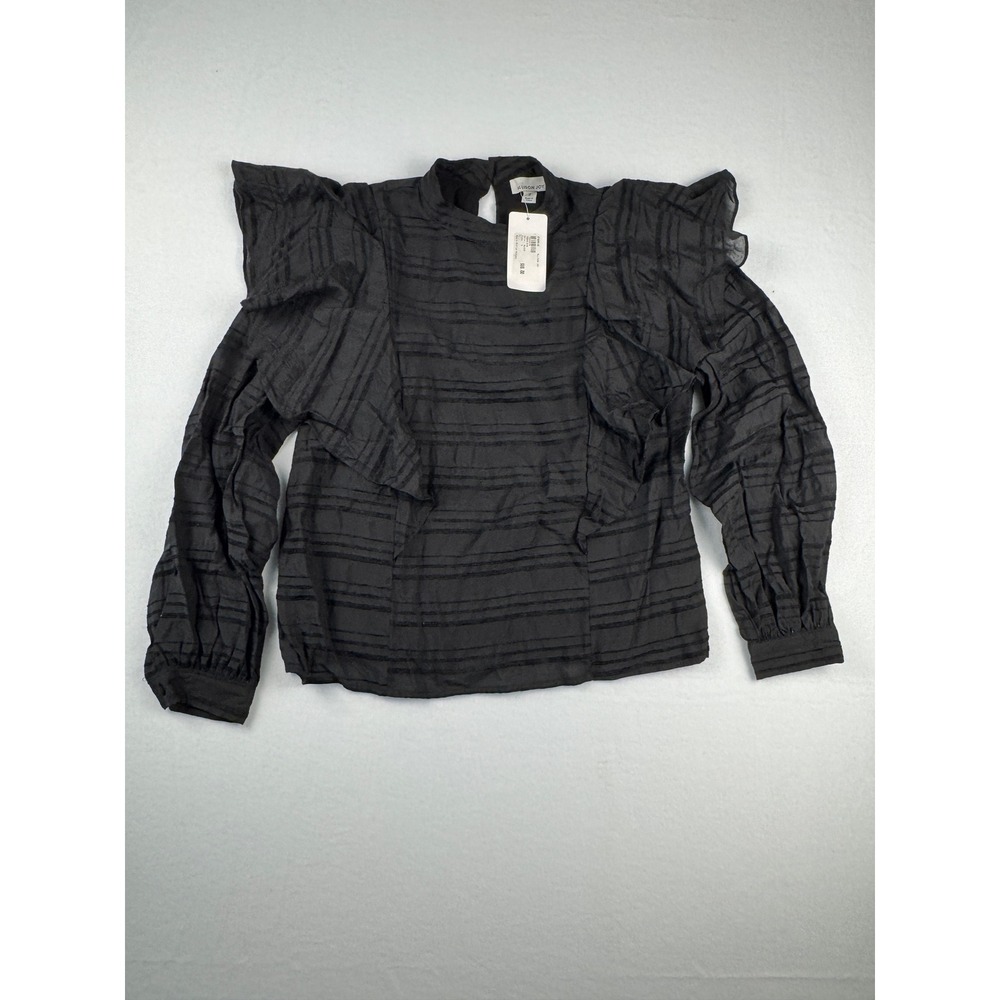 Evereve Amanda Joy Women Black Textured Stripe Ruffle Long Sleeve Mock Neck